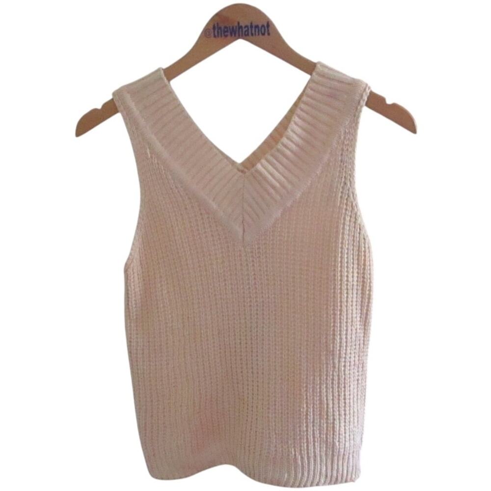 Vintage 80s Currants Jeri Jo Knit Sweater Vest Cream V-Neck Open Stitch Top XS - Picture 17 of 17